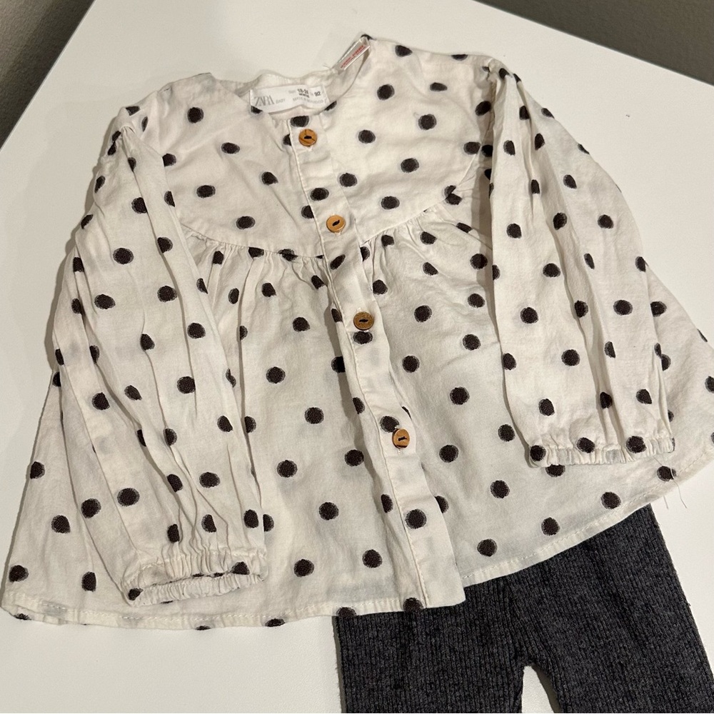 Zara Girls White Grey Blouse & Knit Pants 18-24 Mon - Picture 2 of 5